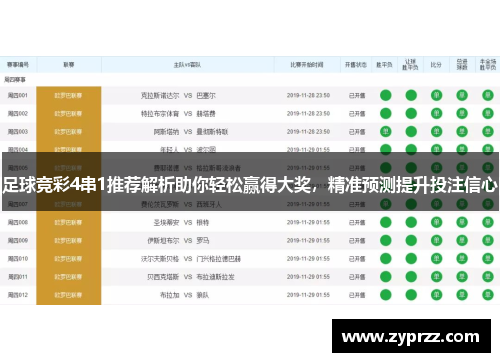 足球竞彩4串1推荐解析助你轻松赢得大奖，精准预测提升投注信心